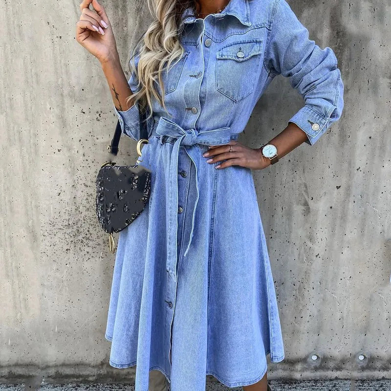 Vestido Jeans Midi Feminino Elegance